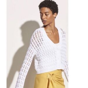 Vince Open Knit Cardigan in Optic White.